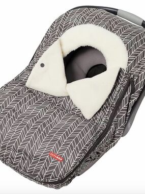 Skip Hop Gray Leaf Pattern Infant Car Seat Cozy Cover with Cream Lining
